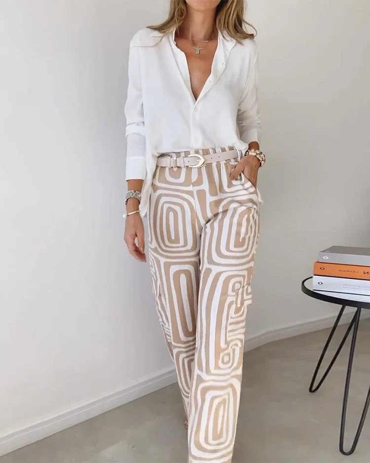 Stijlvolle Pantalon Set β Inclusief Blouse en Riem
