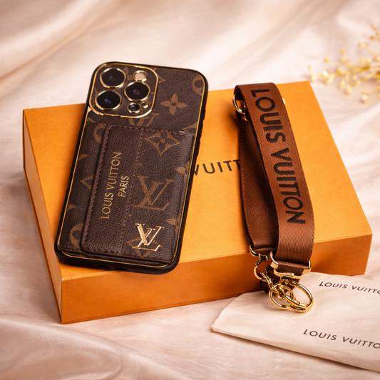 Luxe Leren Iphone Hoesje met Kaart vak & Schouderband