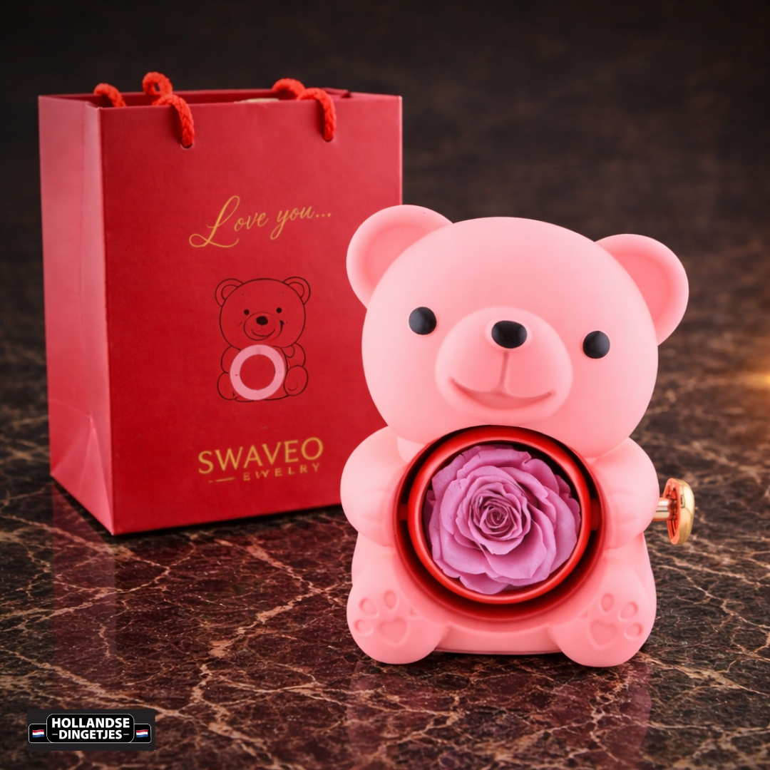 Romantische Liefdesbeer met Eeuwige Roos & Ketting