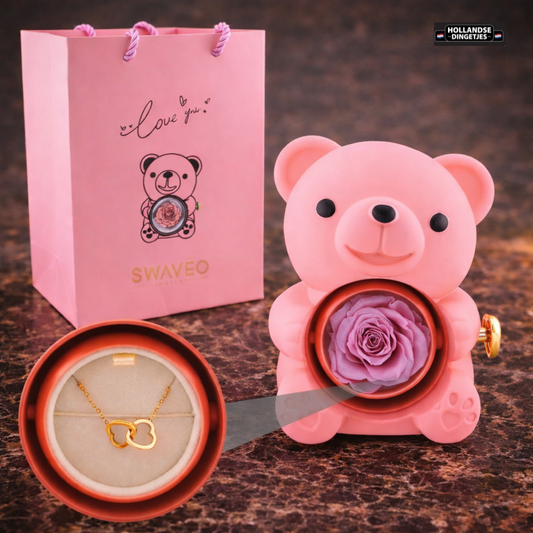 Romantische Liefdesbeer met Eeuwige Roos & Ketting