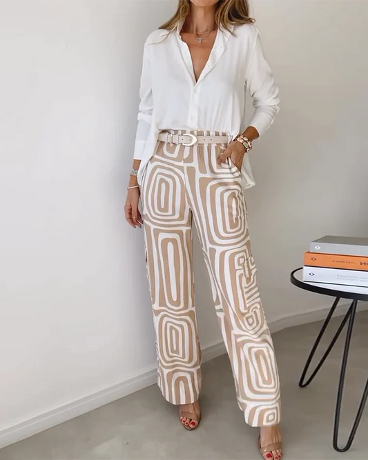 Stijlvolle Pantalon Set – Inclusief Blouse en Riem