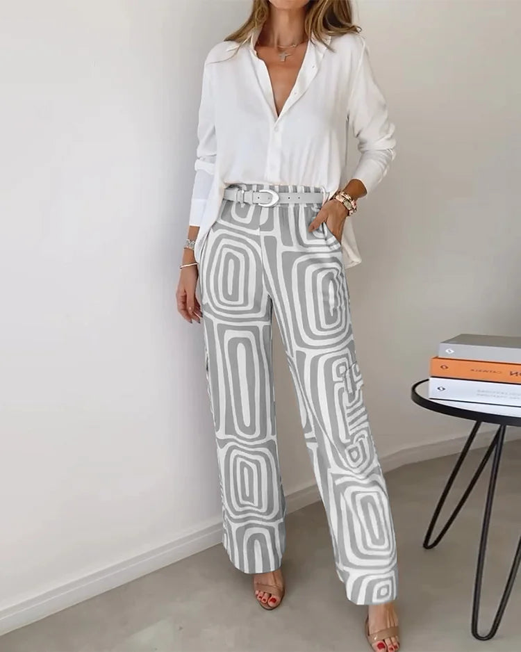 Stijlvolle Pantalon Set – Inclusief Blouse en Riem