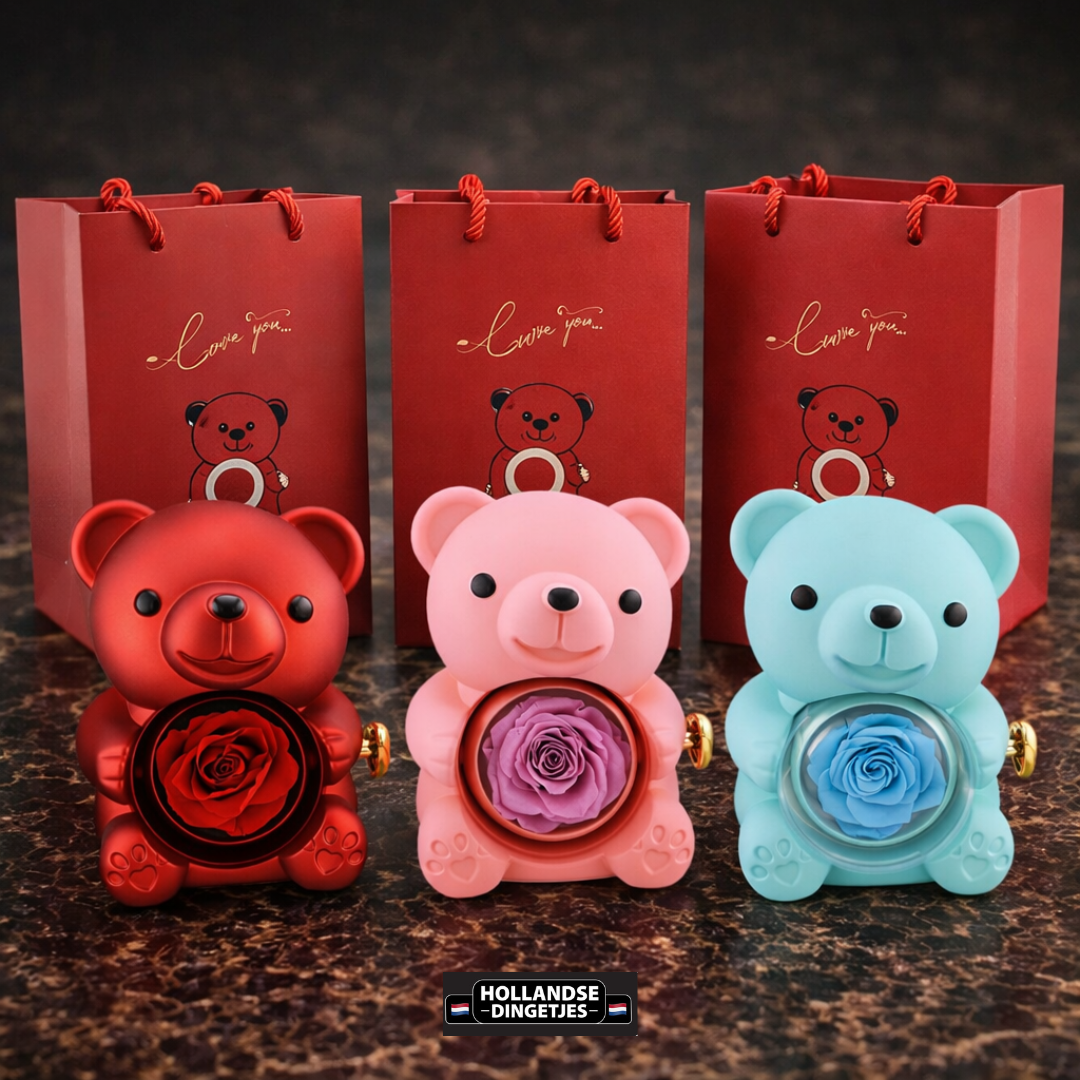 Romantische Liefdesbeer met Eeuwige Roos & Ketting