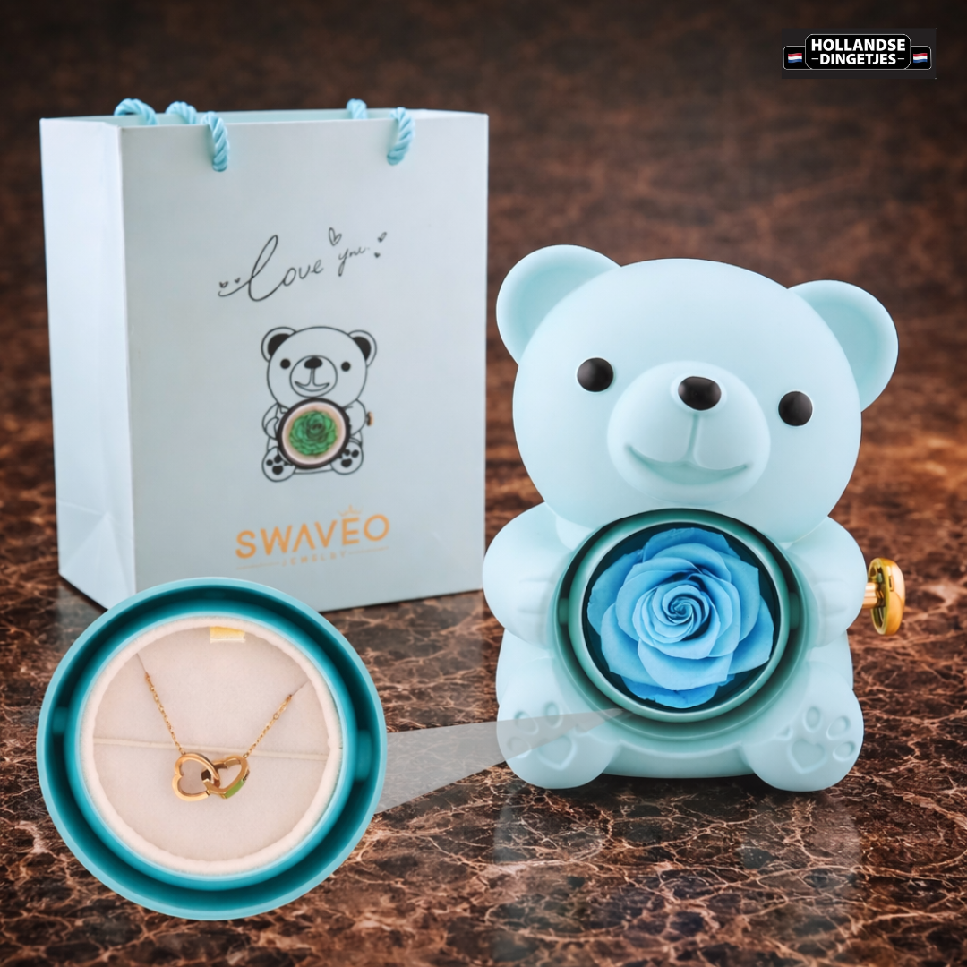 Romantische Liefdesbeer met Eeuwige Roos & Ketting