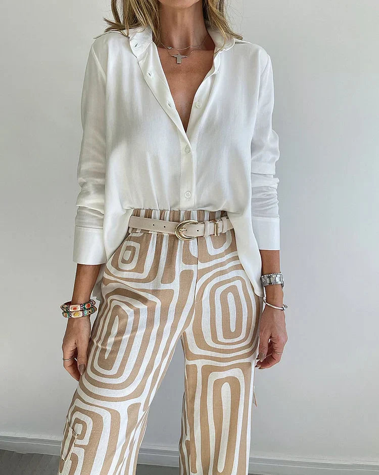 Stijlvolle Pantalon Set – Inclusief Blouse en Riem