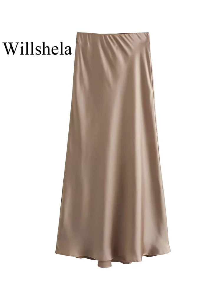 Kammay Satijnen Elegante Midi Rok